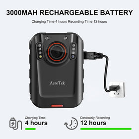 AeroTek 64GB storage supports extended recording sessions.