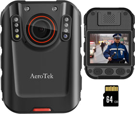 AeroTek 2K body camera front view with wide 170-degree lens for wide coverage.
