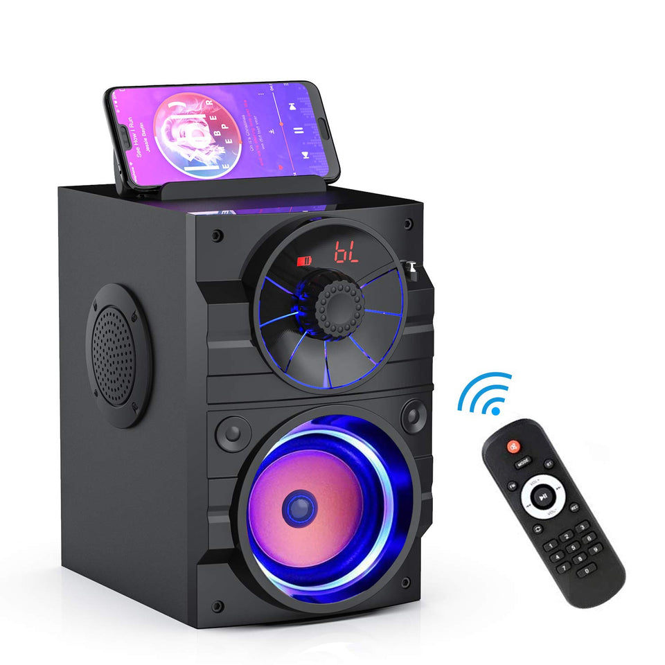 Aesackir front view showing speaker grille and LED lights, highlights powerful audio