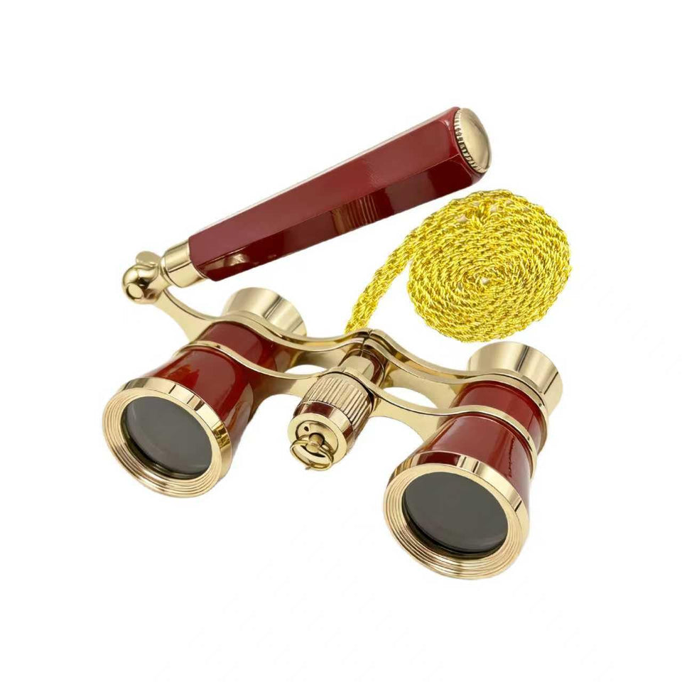 Aethrix front view red opera glasses showing elegant design and portability