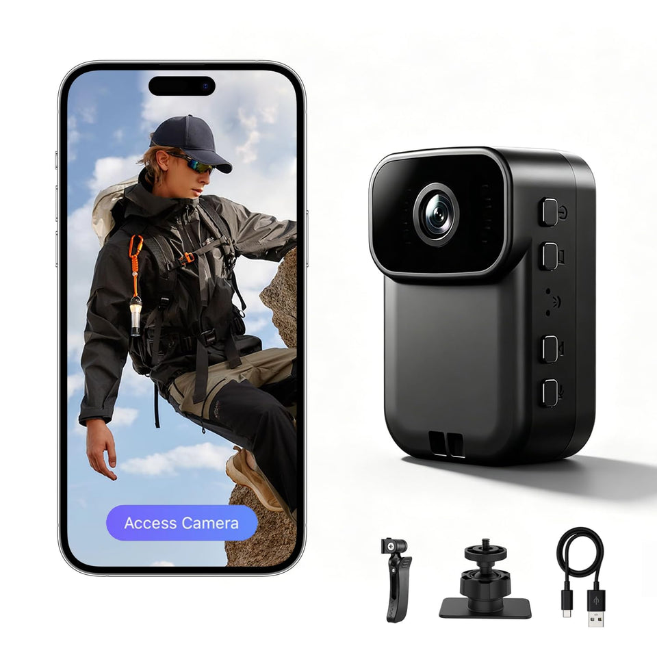 AEZ front view of body camera showing lens and button, clear recording benefit