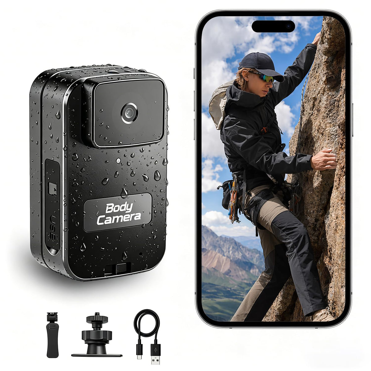 AEZ front view of body camera showing compact form and lens, ideal for discreet recording