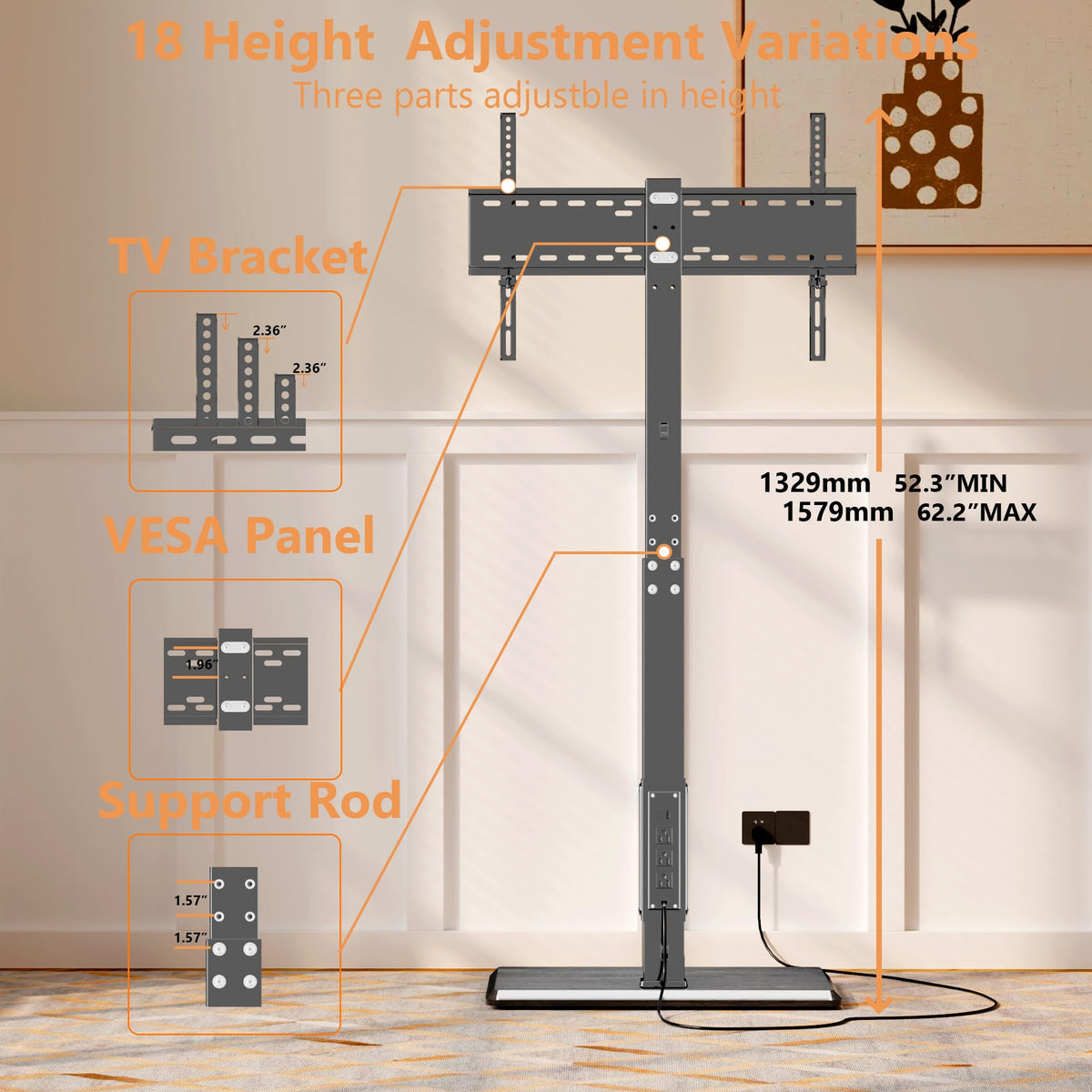 Afaloona supports 32-75 inch TVs up to 110 lbs securely