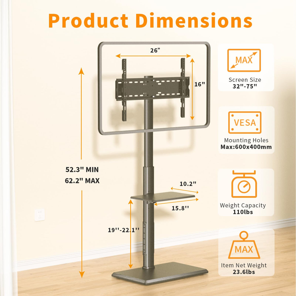 Afaloona stand with cable management to hide cords neatly