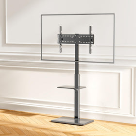 Afaloona universal floor TV stand front view with TV mounted at adjustable height