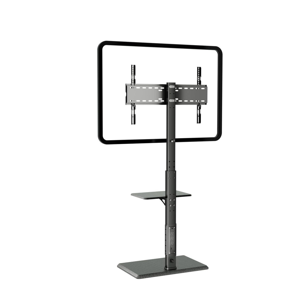 Afaloona universal floor TV stand with power outlet and integrated outlets for easy setup