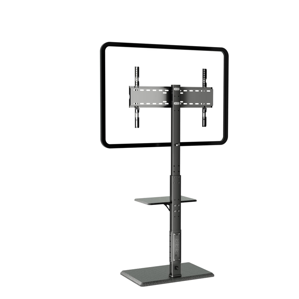 Afaloona universal floor TV stand with power outlet and integrated outlets for easy setup