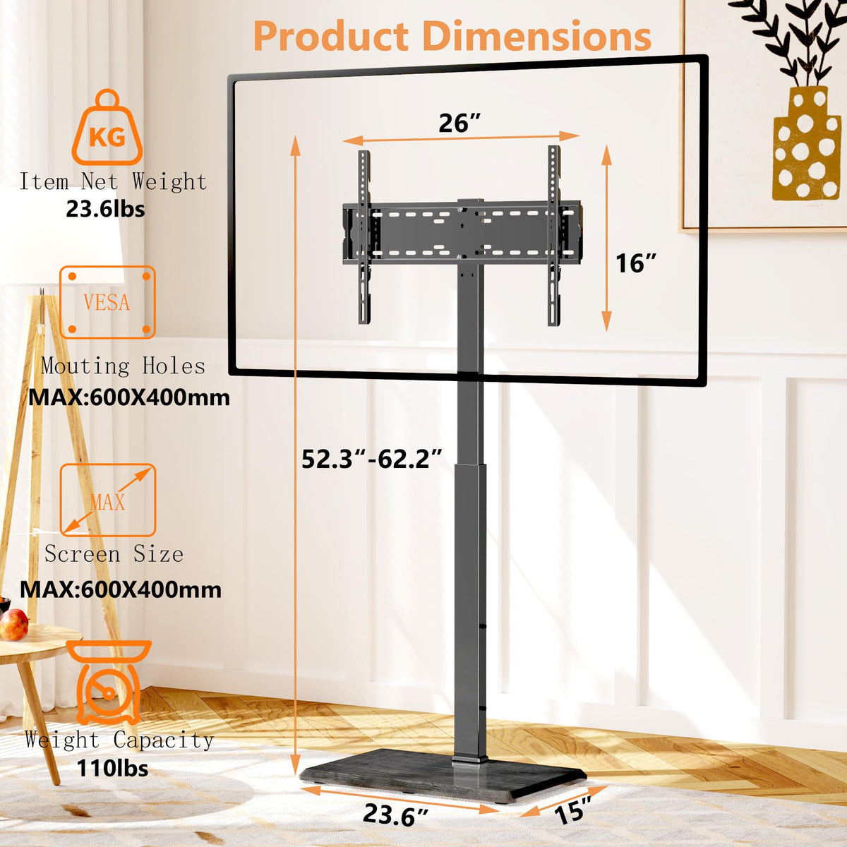 Afaloona slim profile stand with shelf saves floor space and reduces clutter