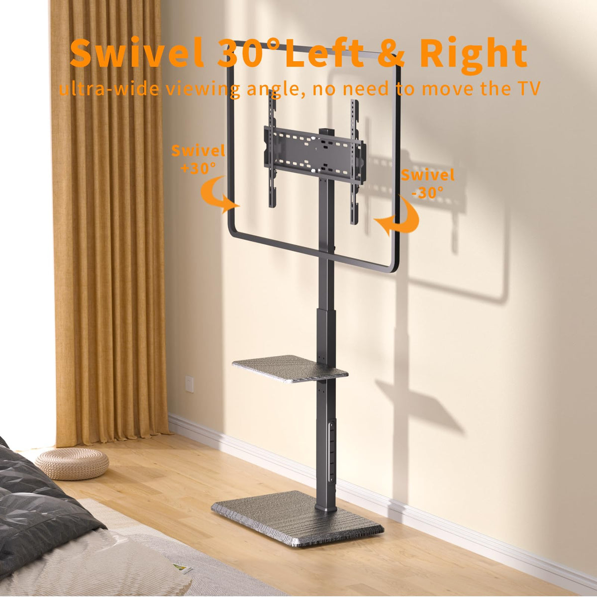 Afaloona stand demonstrating 60 degree swivel for flexible viewing