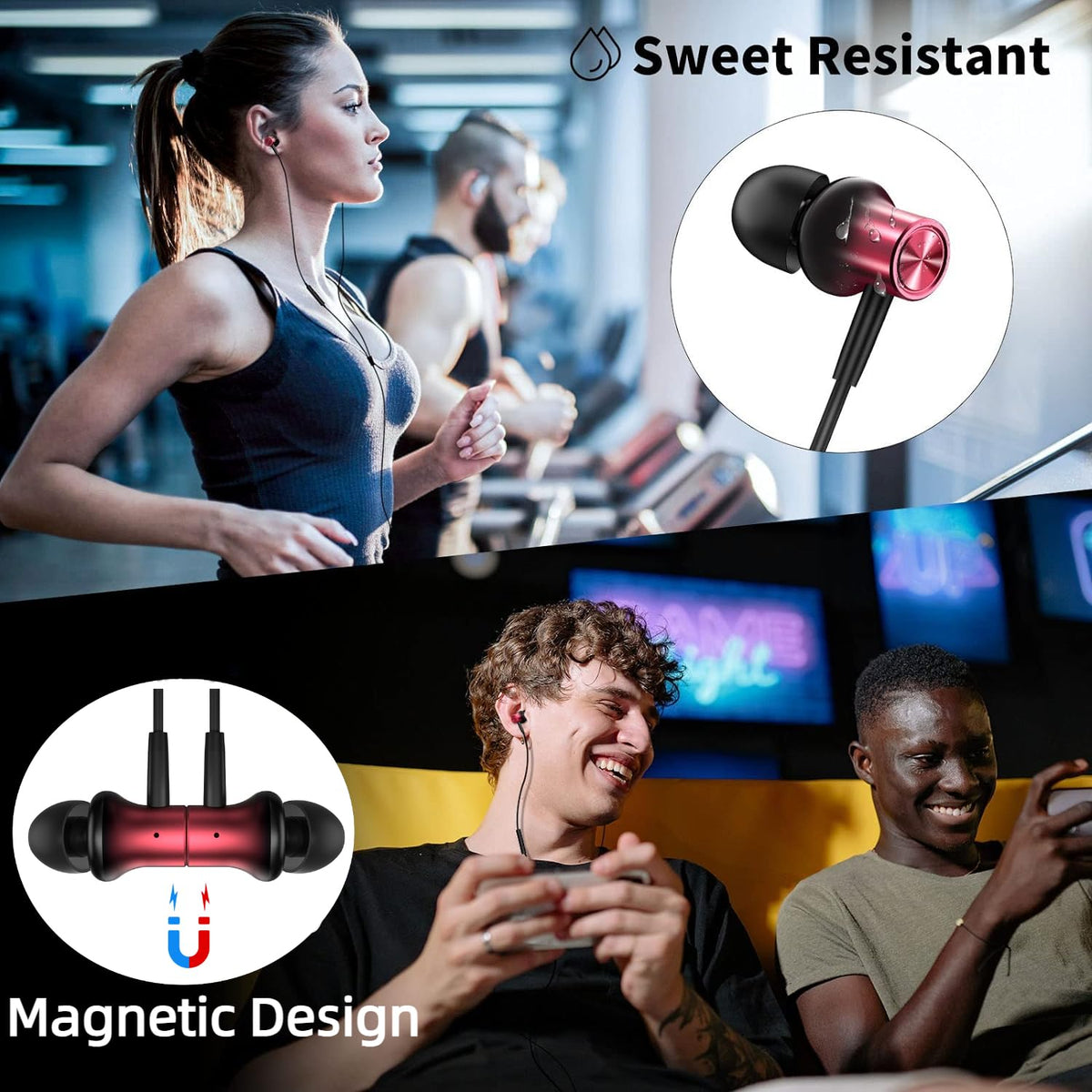 AFGHOA magnetic metal earbud housings that secure earbuds and prevent tangles