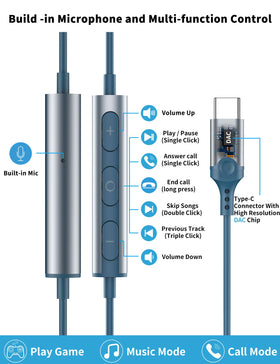 AFGHOA USB-C headphones with built-in mic and volume control for on-the-go calls.