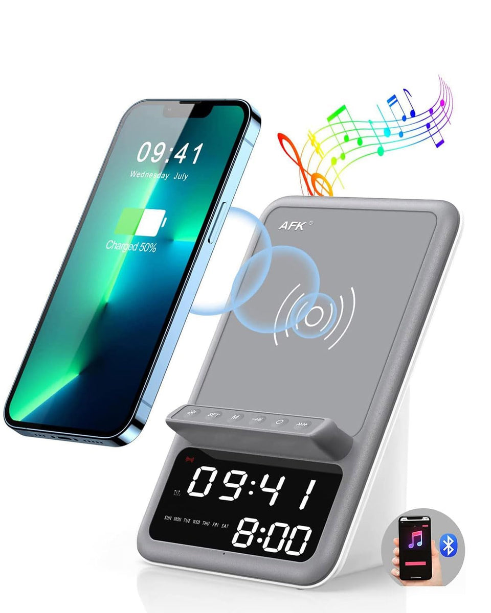 AFK front view of charging station showing tidy bedside setup and combined functions