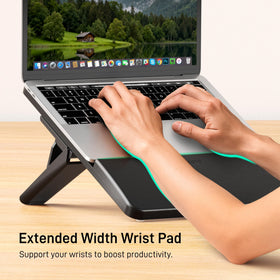 AFOOYO bamboo laptop stand compatible with 9.8–15 inches, ideal for MacBook, Dell, and more.