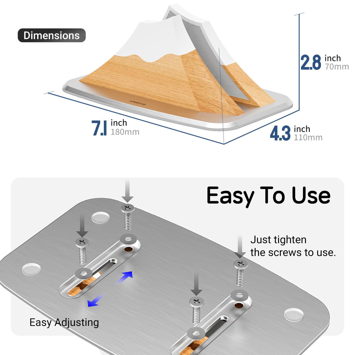 AFOOYO vertical stand holding a MacBook showing space-saving benefit