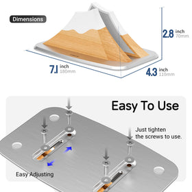 AFOOYO vertical stand holding a MacBook showing space-saving benefit