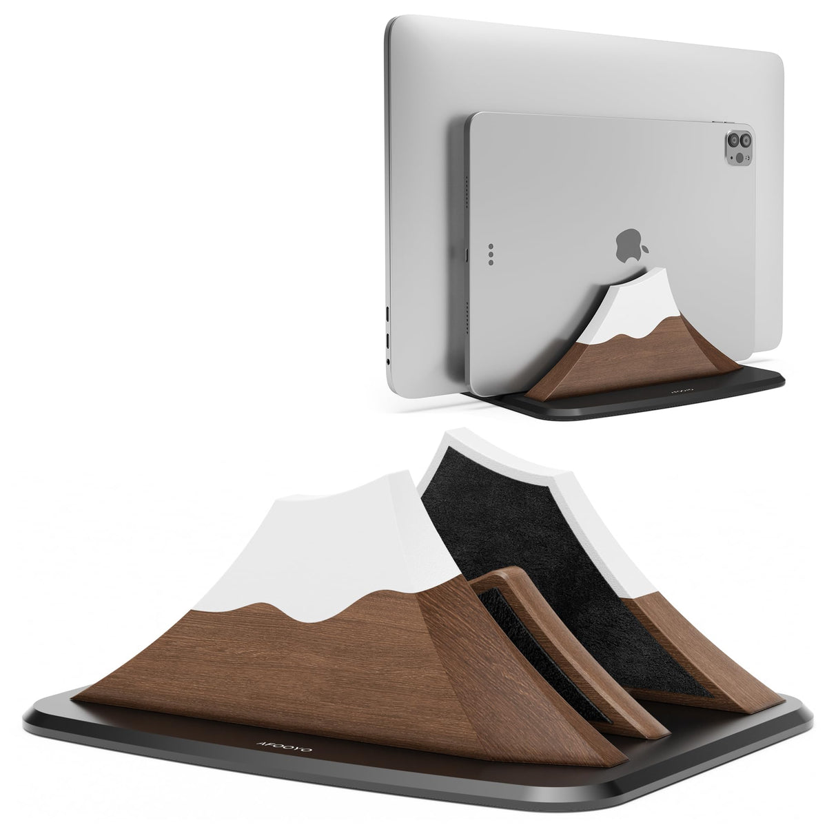 AFOOYO front view of dual laptop stand showing neat vertical storage benefit