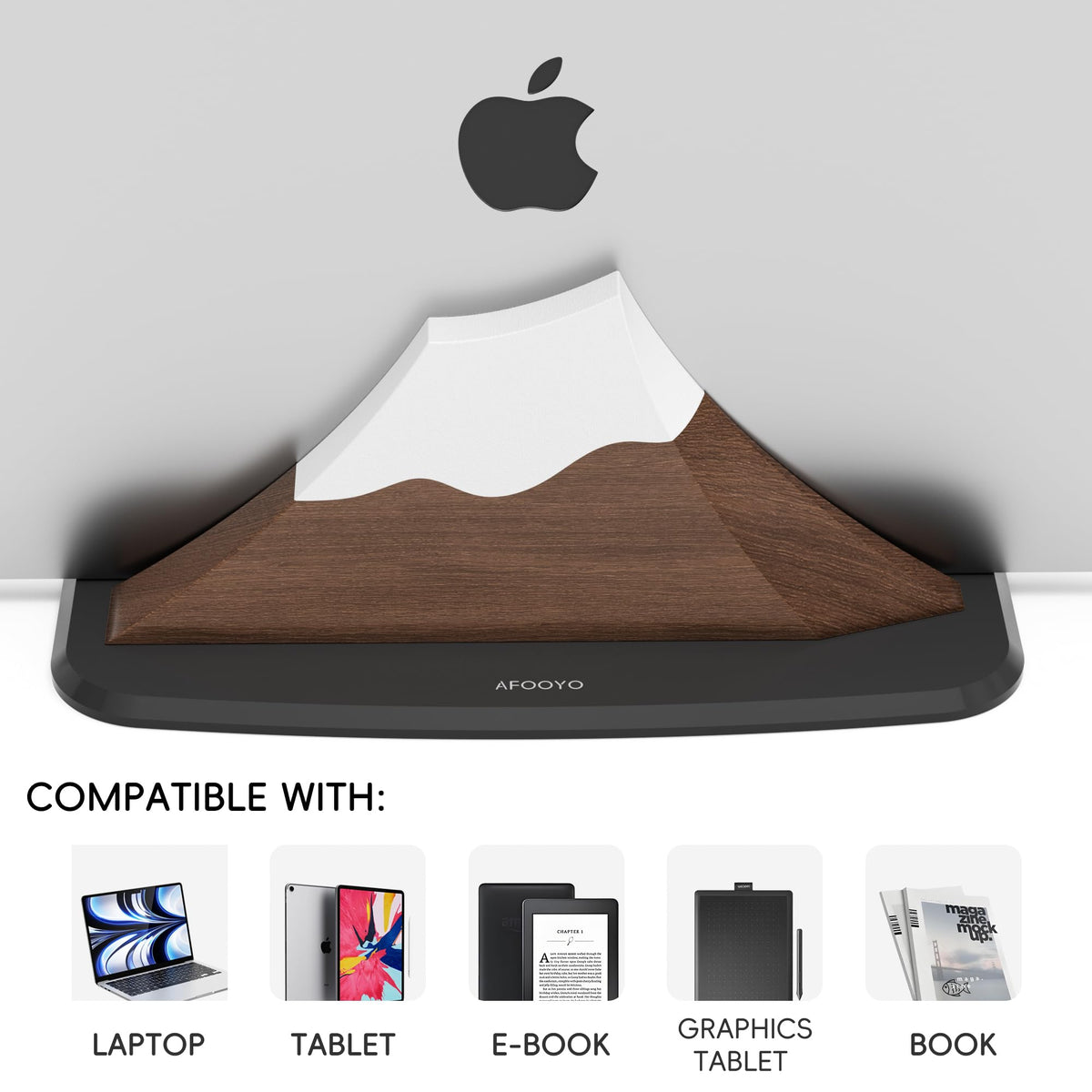 AFOOYO side view highlighting snow peak-shaped walnut design and style benefit