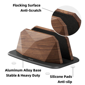 AFOOYO walnut base connection close-up showing sturdy aluminum mount for stability