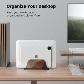AFOOYO walnut with laptop docked demonstrating tidy vertical storage and easy access