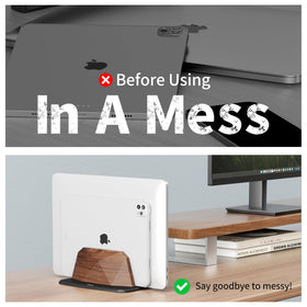 AFOOYO walnut beside keyboard and mouse showing size and workspace clearance benefit