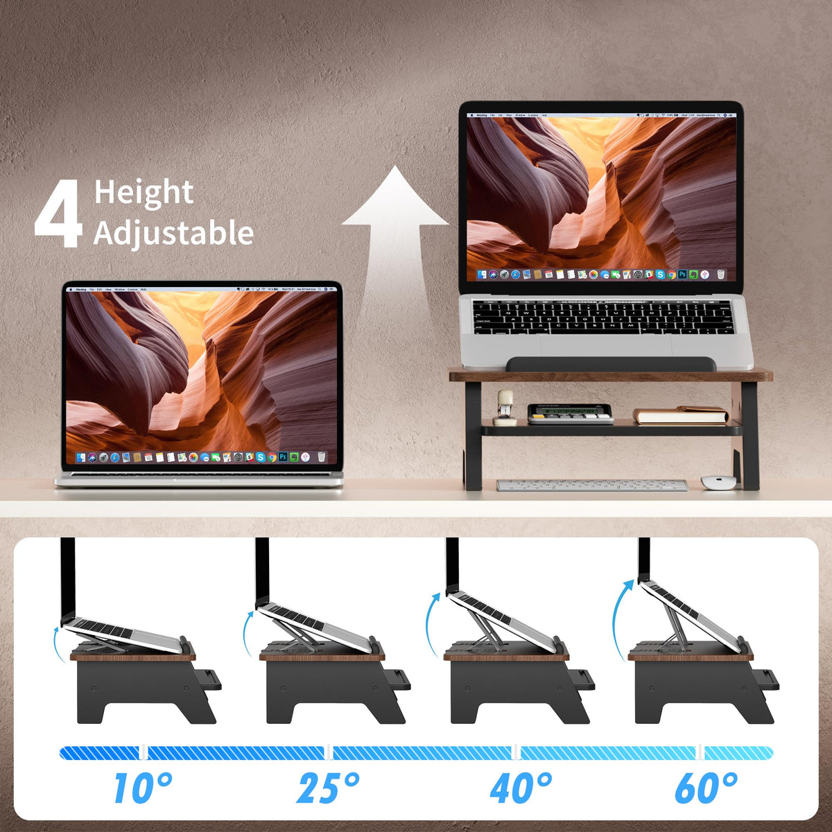 AFOOYO sturdy wooden build provides stable support for 10-15.6 inch laptops.