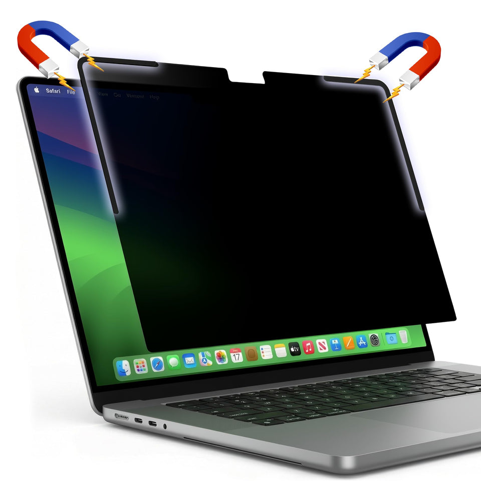 Afterplug front view of privacy filter showing clean fit and branding benefit