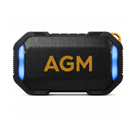 AGM MagROCK front view showing compact speaker and RGB lights, portable convenience