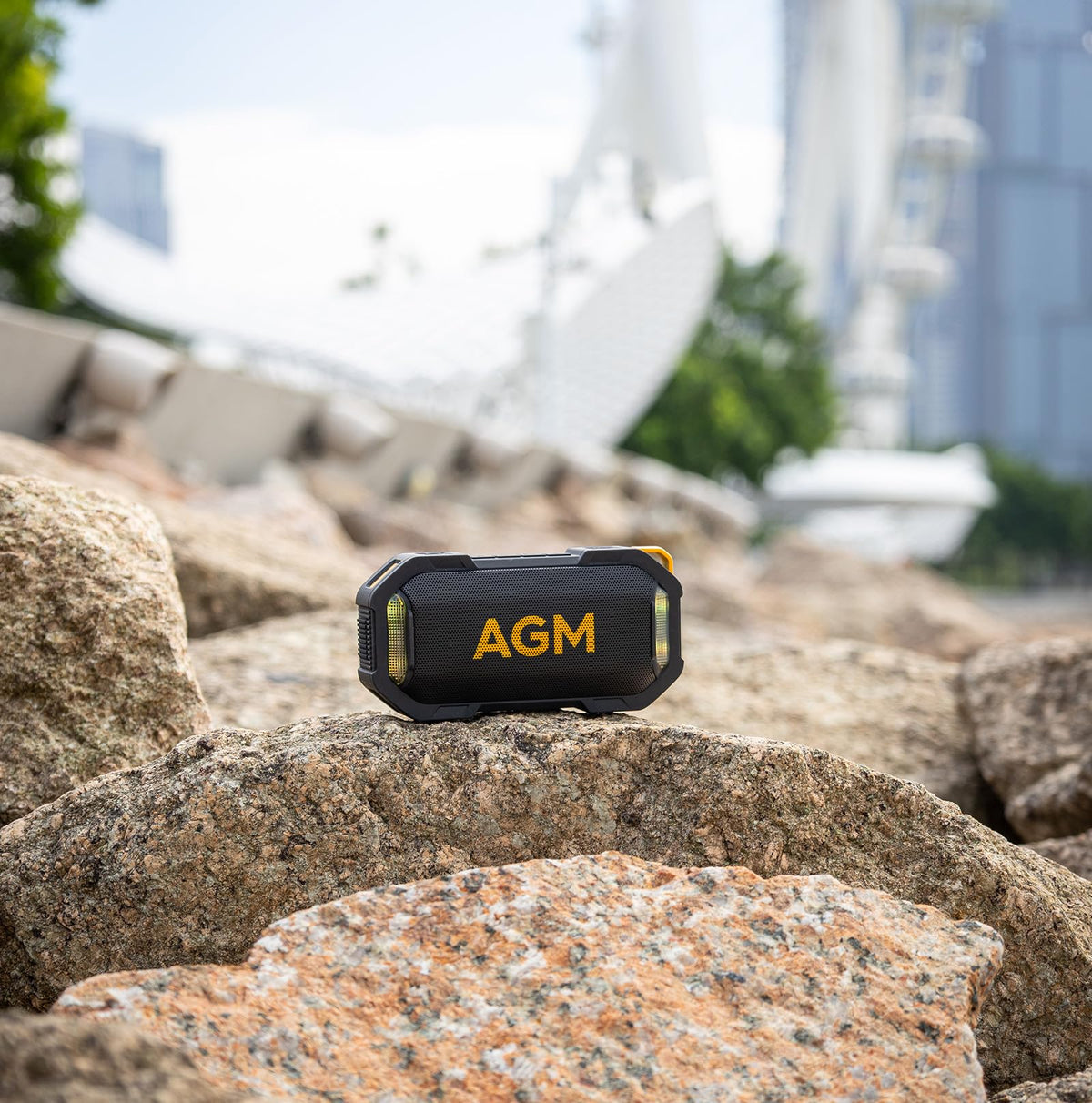AGM MagROCK label and USB-C port close-up showing fast charging convenience