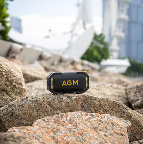 AGM MagROCK label and USB-C port close-up showing fast charging convenience