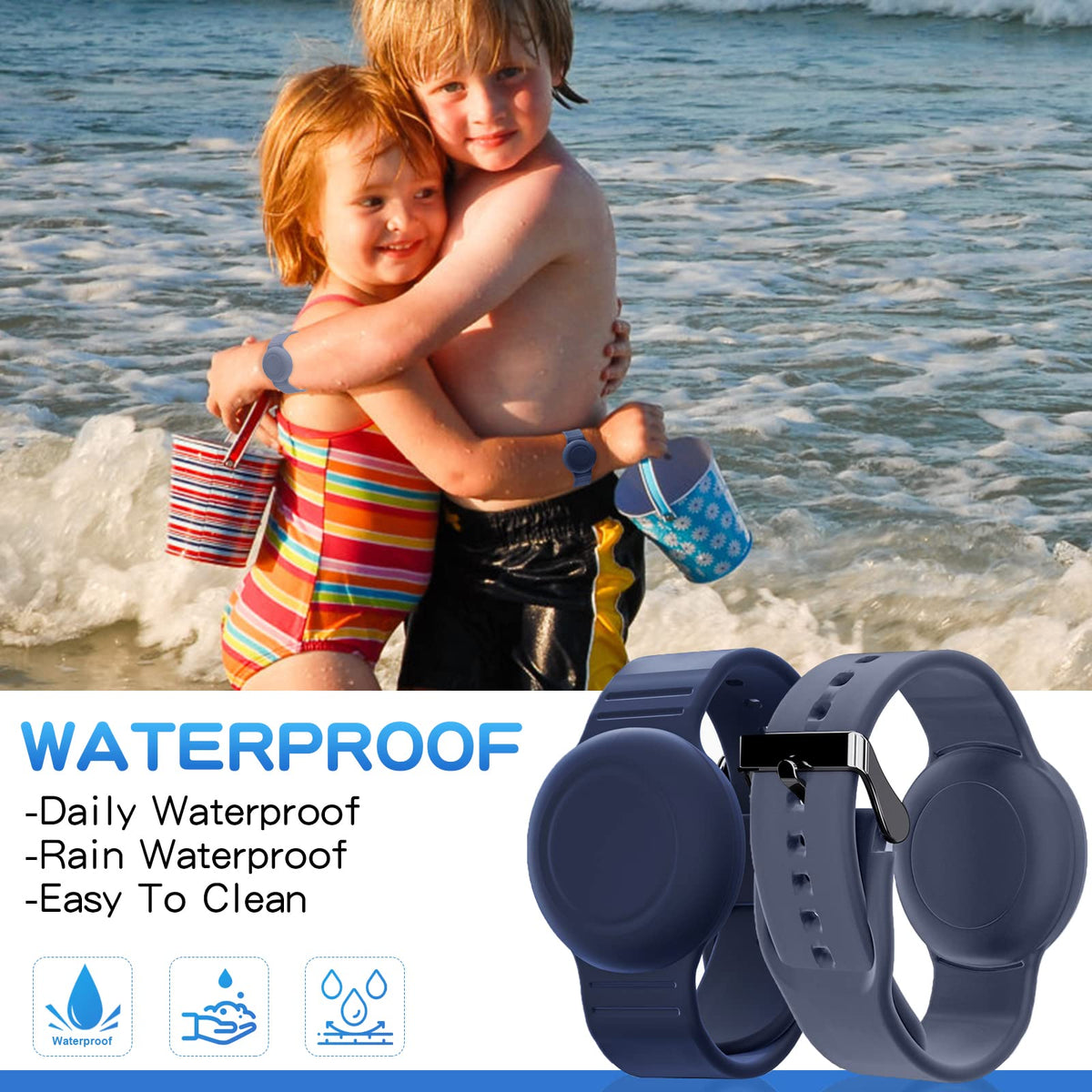 AGMZ waterproof AirTag bracelet close-up of adjustable buckle ensuring secure fit.