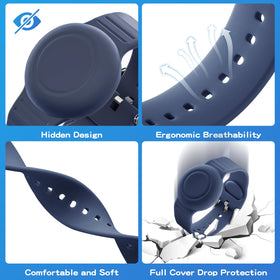 AGMZ AirTag bracelet with round lid showing full-coverage waterproof design.
