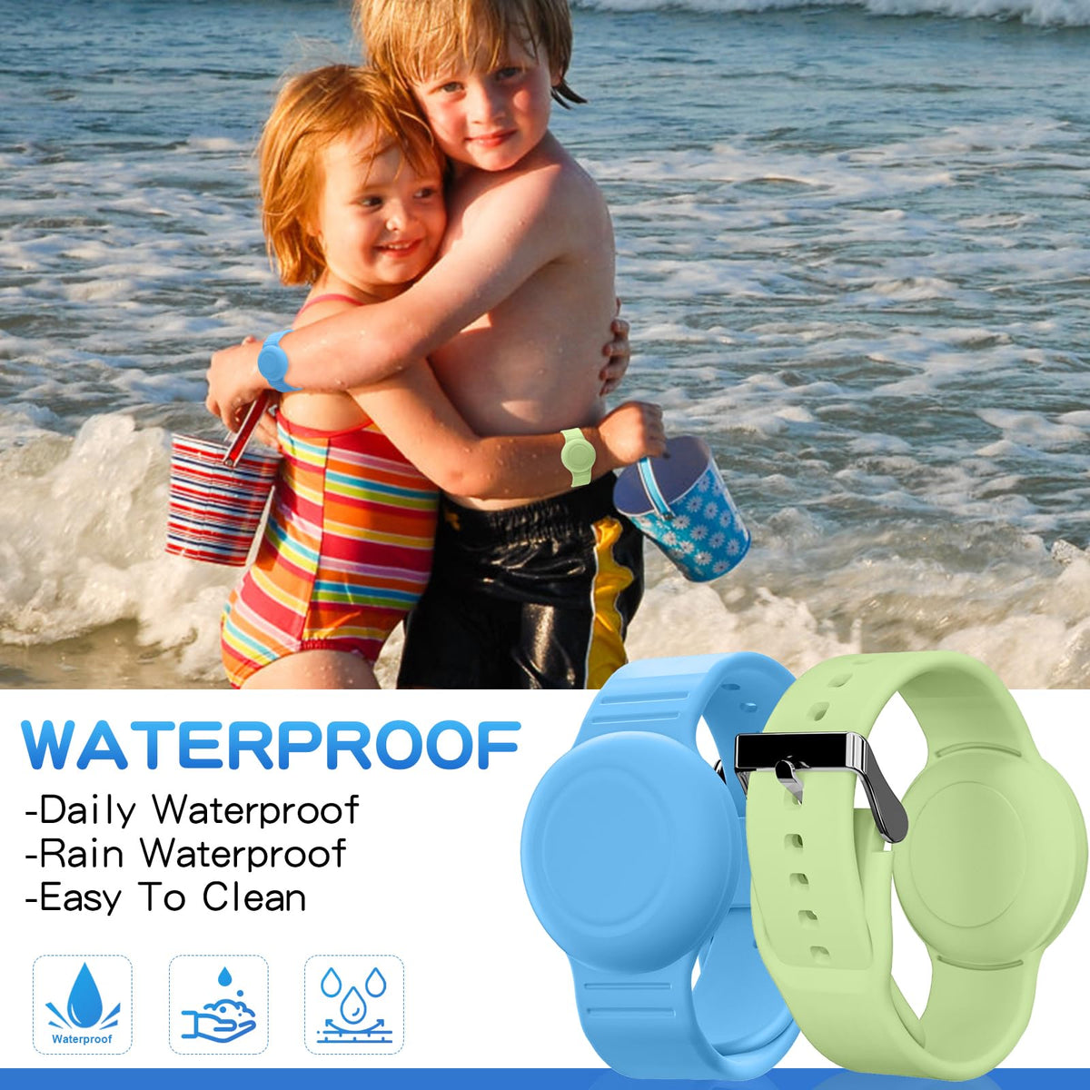 AGMZ AirTag Kids Bracelet green wrist, lightweight band for everyday adventures.