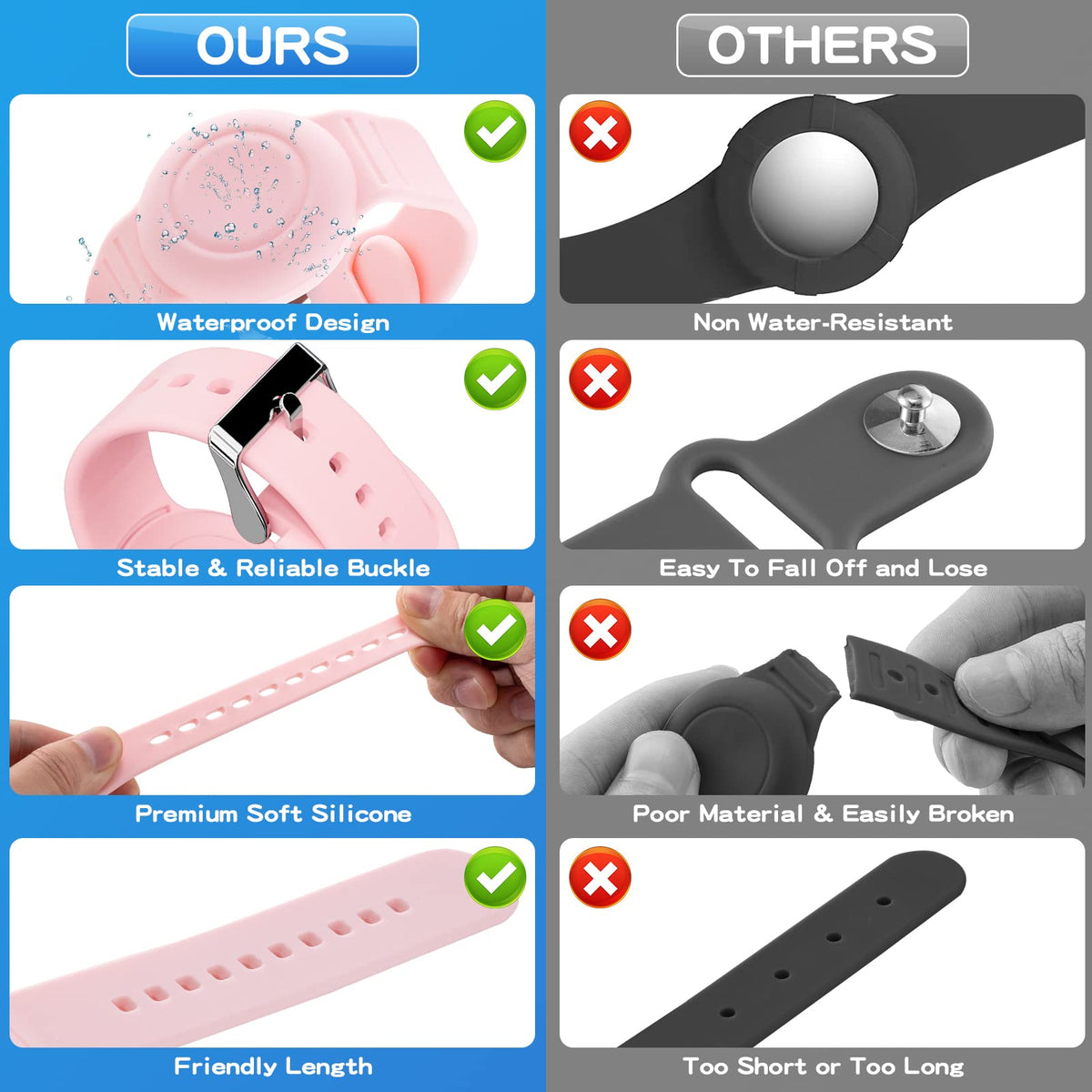 AGMZ AirTag soft silicone strap for easy wear on small wrists.