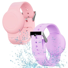 AGMZ AirTag waterproof bracelet for kids in purple with a secure buckle.