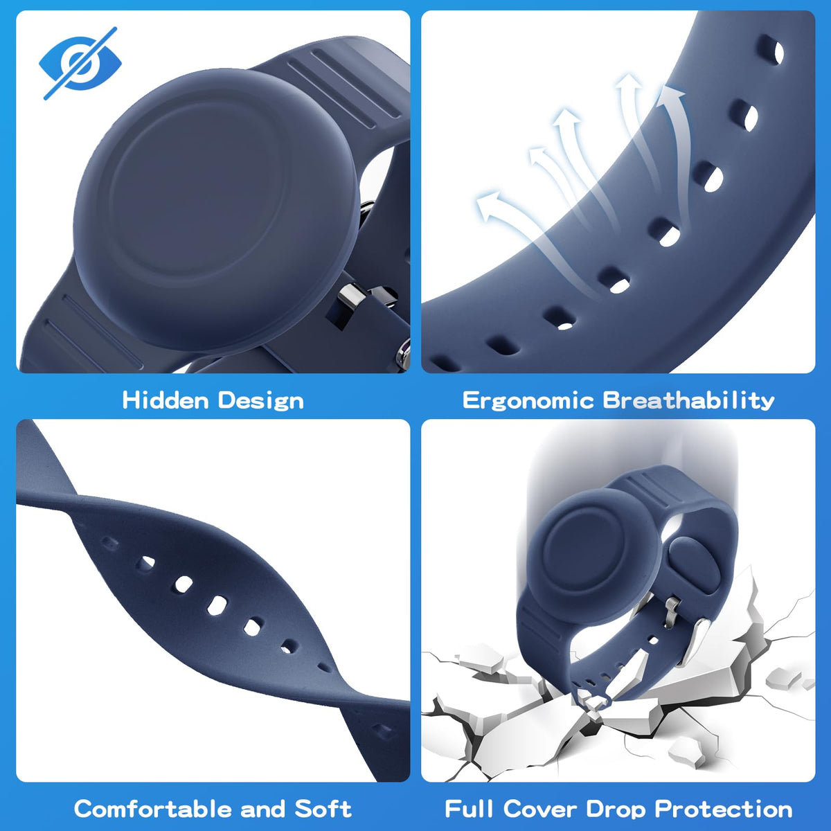 AGMZ soft silicone band with adjustable buckle ensures secure wear.