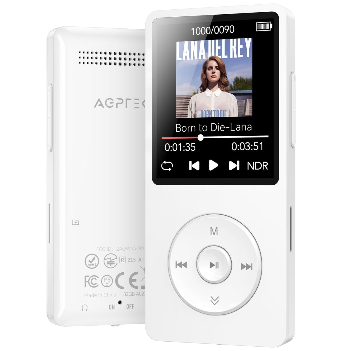AGPTEK A02 front view showing compact design and controls for easy portability
