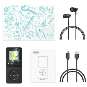 AGPTEK A02 box and USB cable showing contents ready for charging