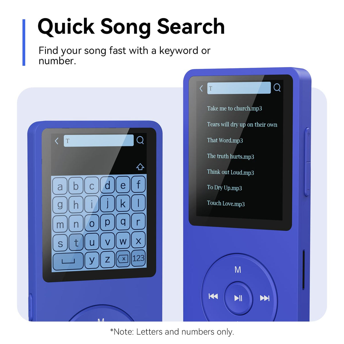 AGPTEK A02 1.8-inch screen detail displaying track info for clear readability