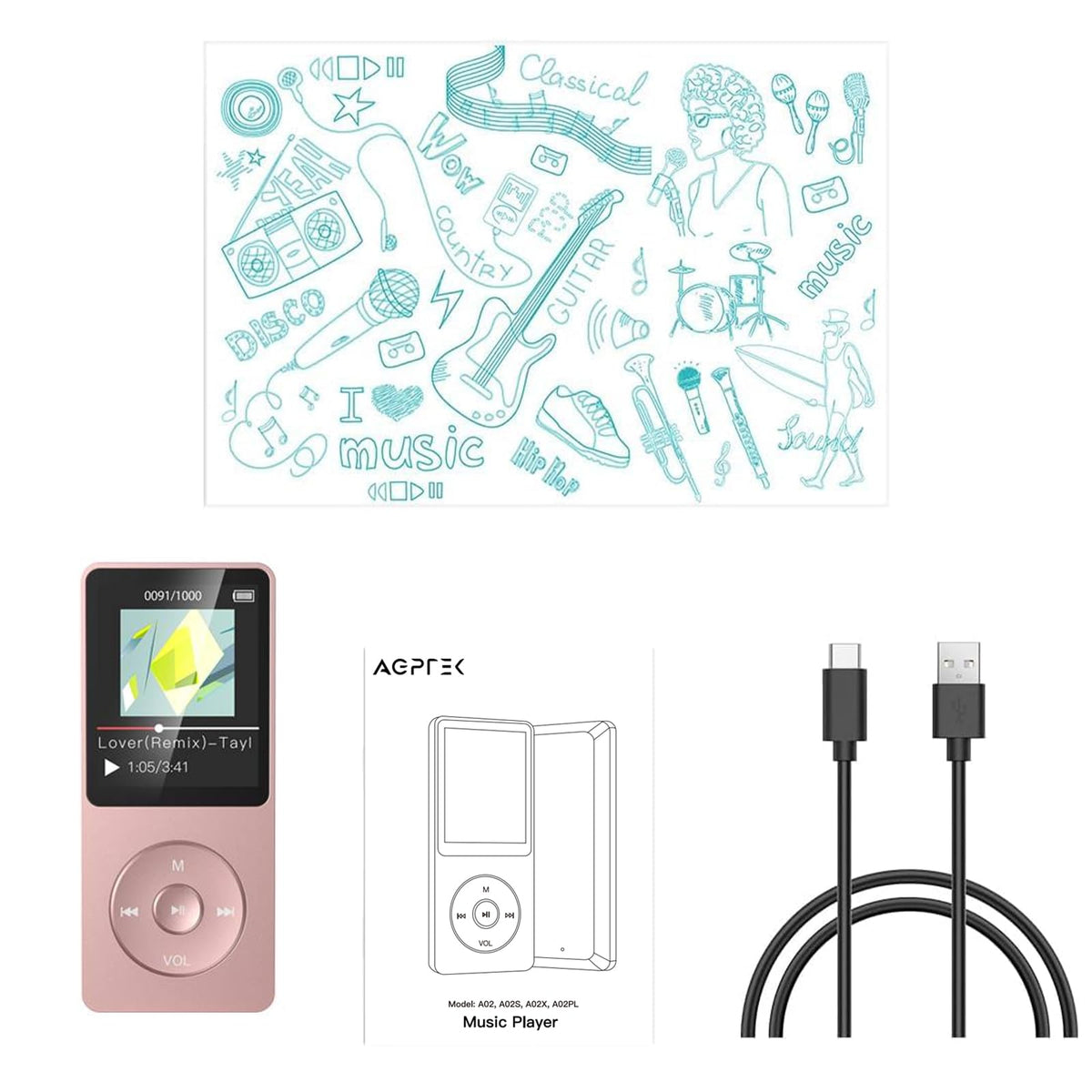 AGPTEK A02PL microSD slot and USB port detail emphasizing expandable storage and charging