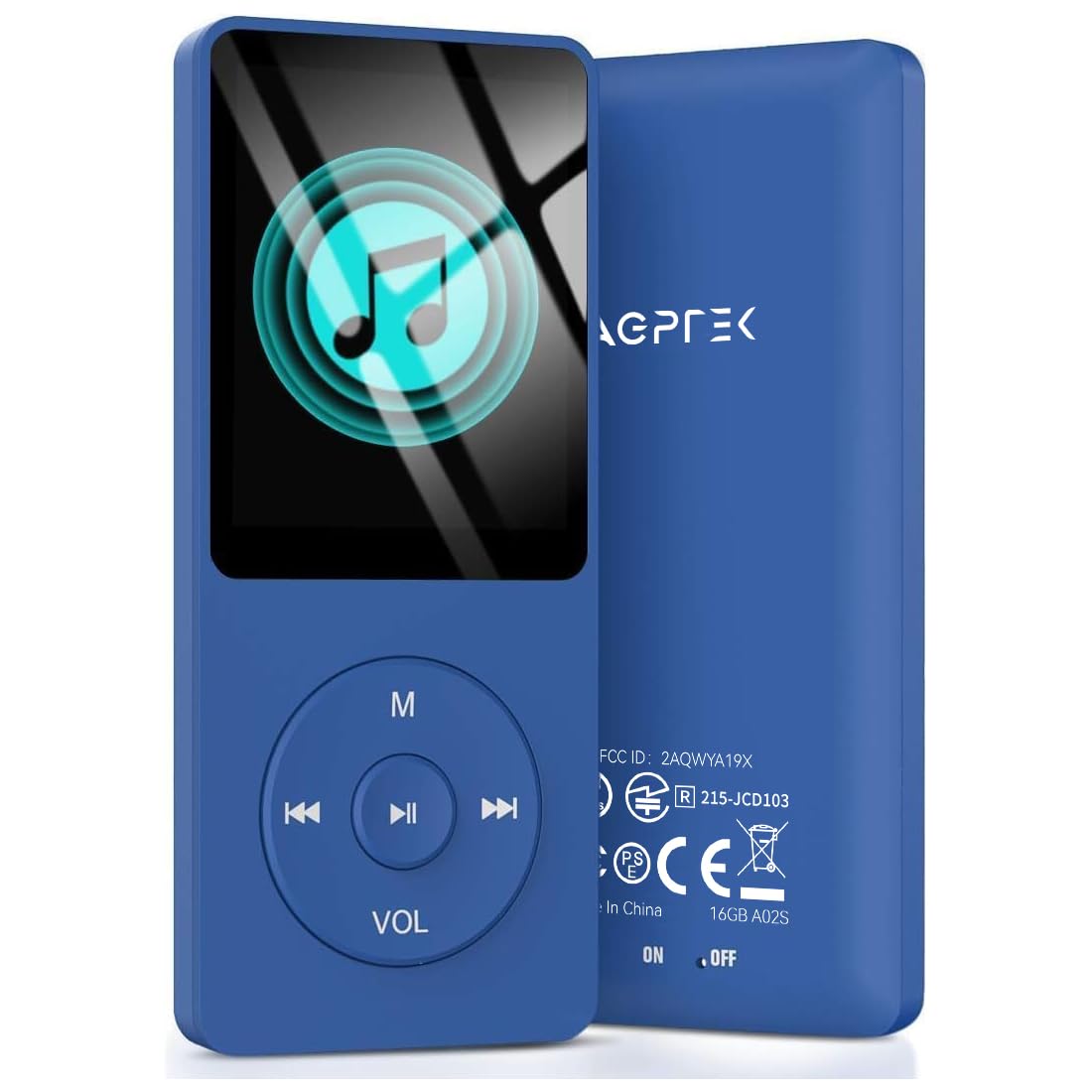 AGPTEK A02S front view showing slim profile and dark blue finish for portability