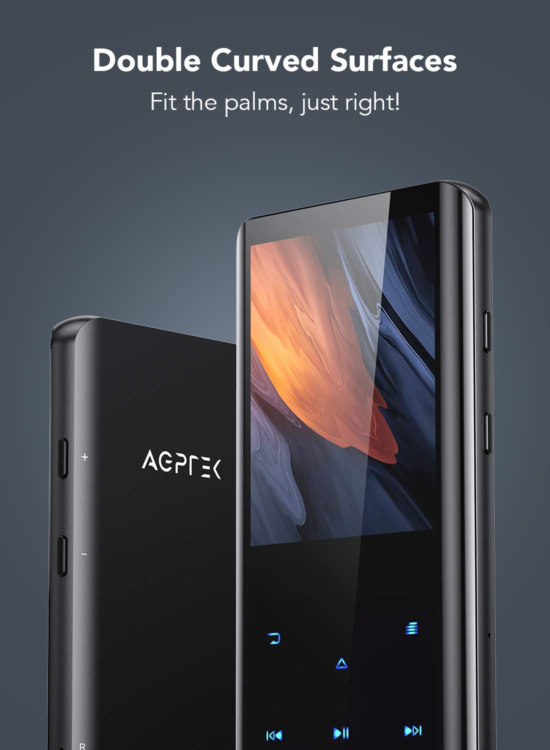 AGPTEK curved 2.4-inch screen close-up with vibrant display benefit
