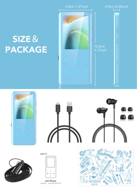 AGPTEK used outdoors with headphones, long-battery playback for travel benefit