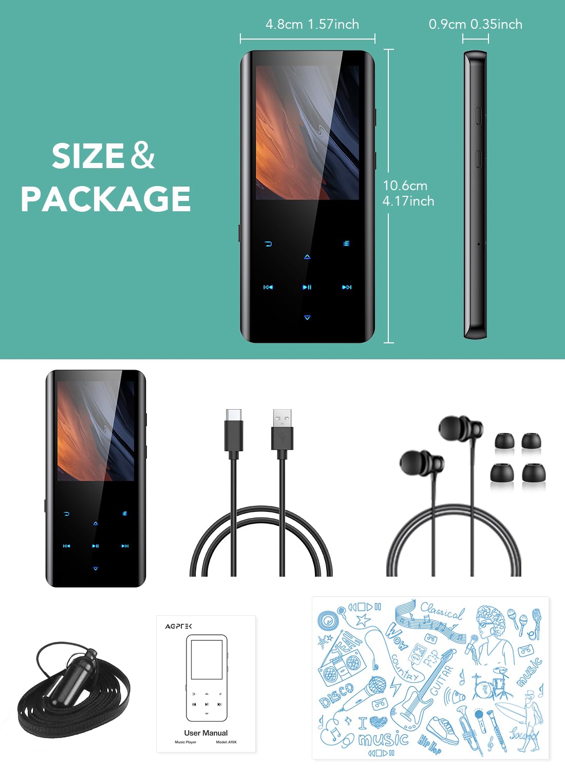 AGPTEK next to wallet size comparison showing pocketable portability benefit