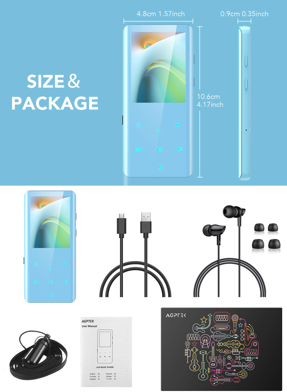 AGPTEK in commuter setting with earphones, portable convenience benefit