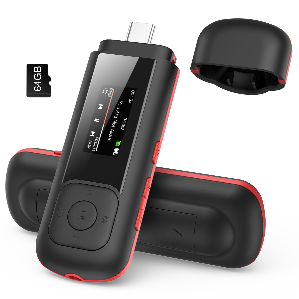 AGPTEK A55PL front view showing compact player and controls for easy navigation
