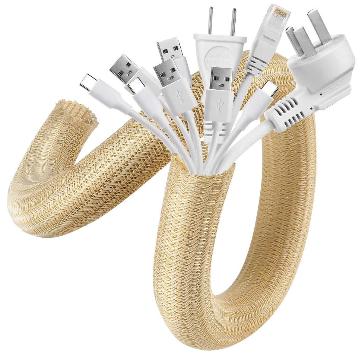 AGPTEK cable sleeve 10ft wood color protects and hides multiple cables.