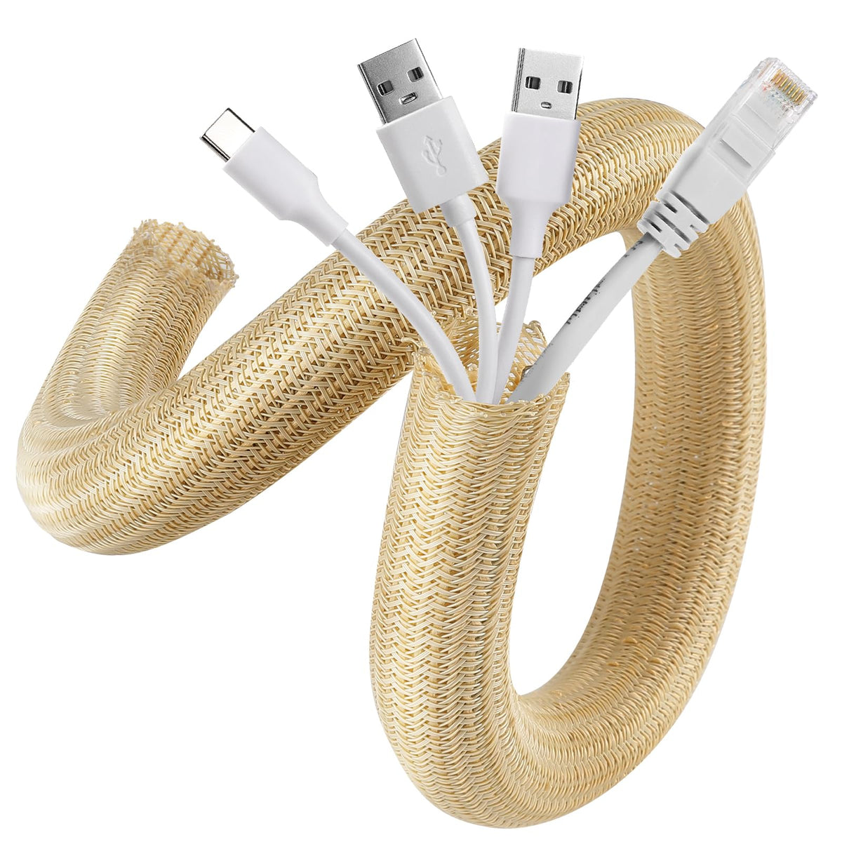 AGPTEK cable sleeve 10ft wood color protects cords from pets and keeps desks tidy.