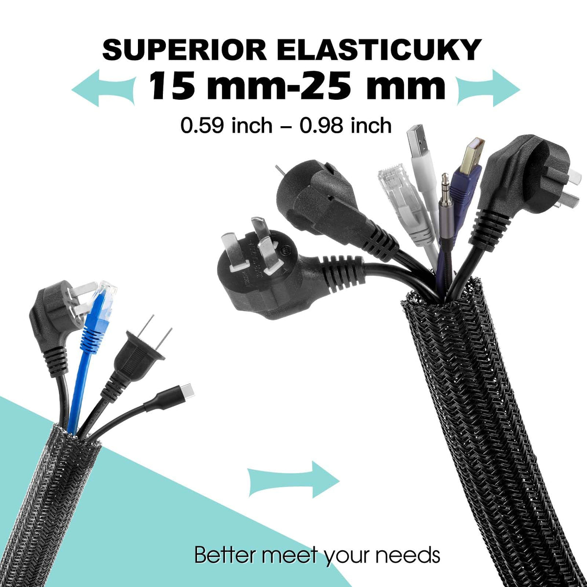 AGPTEK cable sleeve 1inch-diameter protects cables around desks and entertainment centers