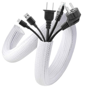 AGPTEK cable sleeve in a 20ft cut-to-size setup keeps desk cables tidy.