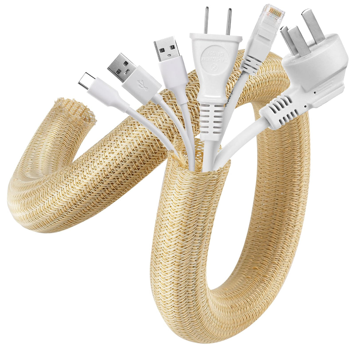 AGPTEK cable sleeve 2-pack in wood color hides cables and reduces desk clutter